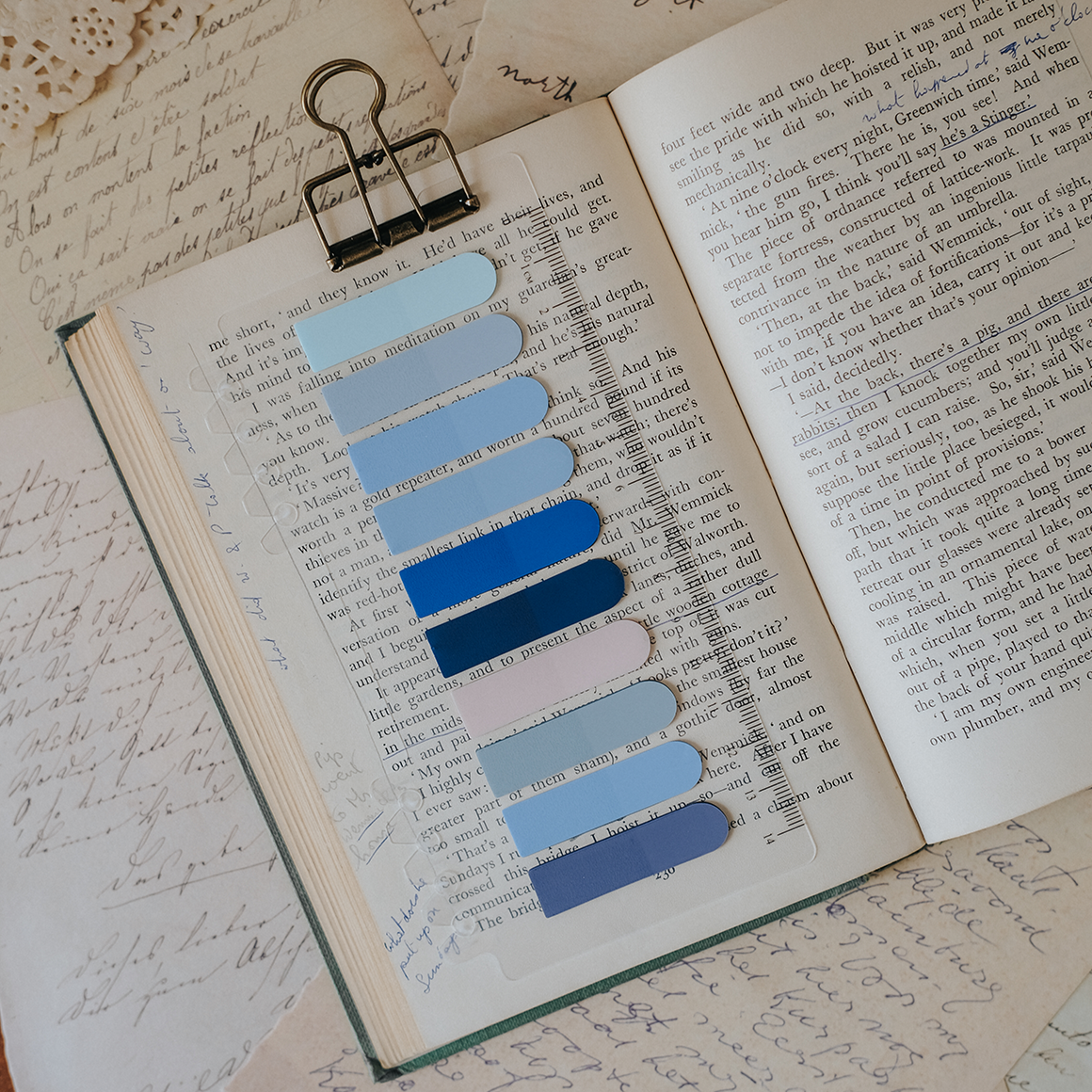 Blue tones - curved sticky Index tabs set.