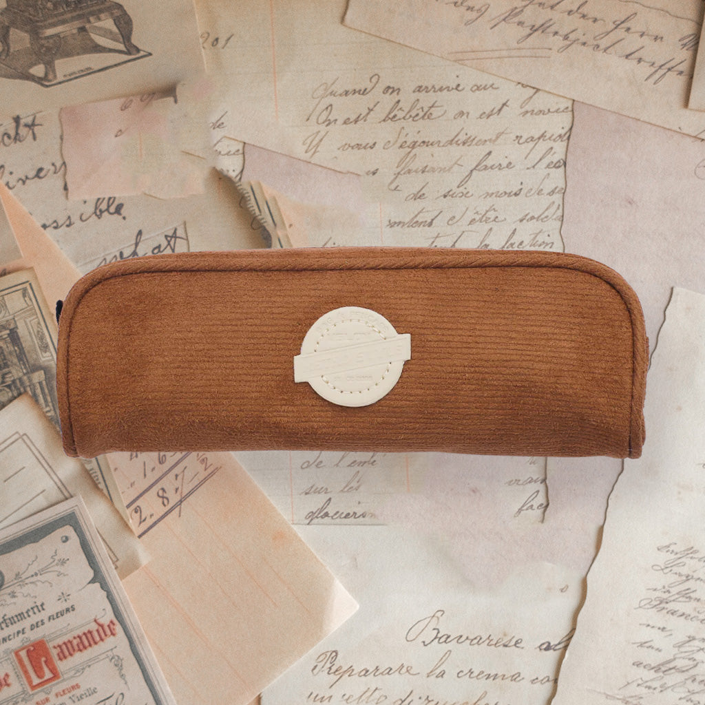 Corduroy Retro Pencil Case - Coffee