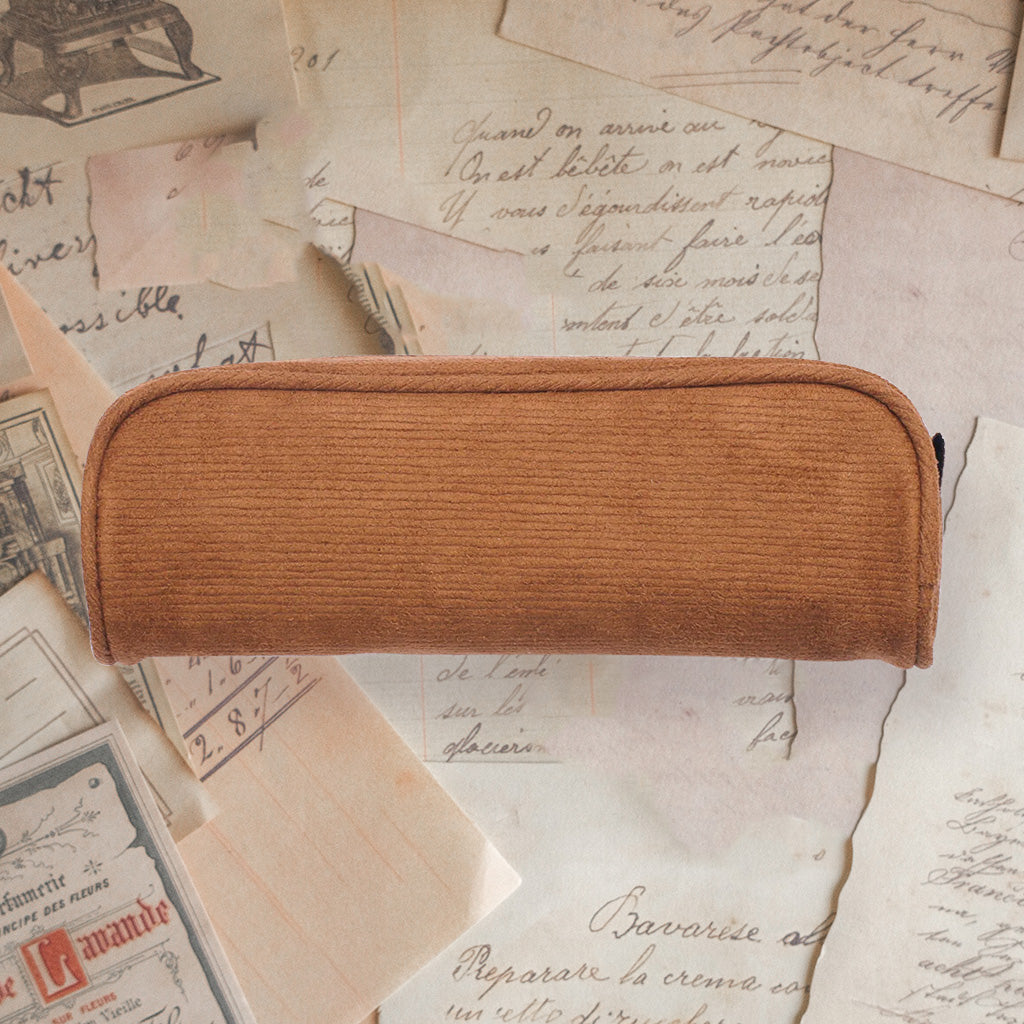 Corduroy Retro Pencil Case - Coffee